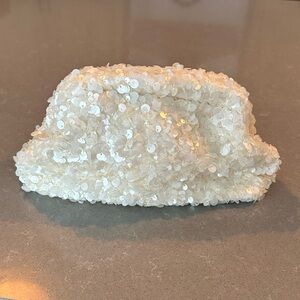 Embellished White Sequin Clutch Purse